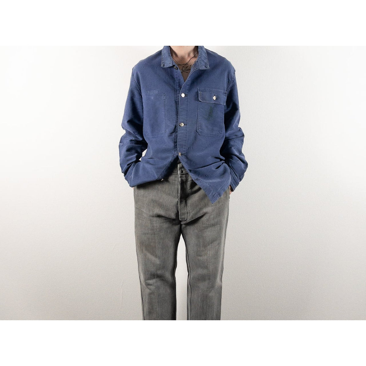 1960-70s "French Vintage" Faded Blue Moleskin Work Jacket