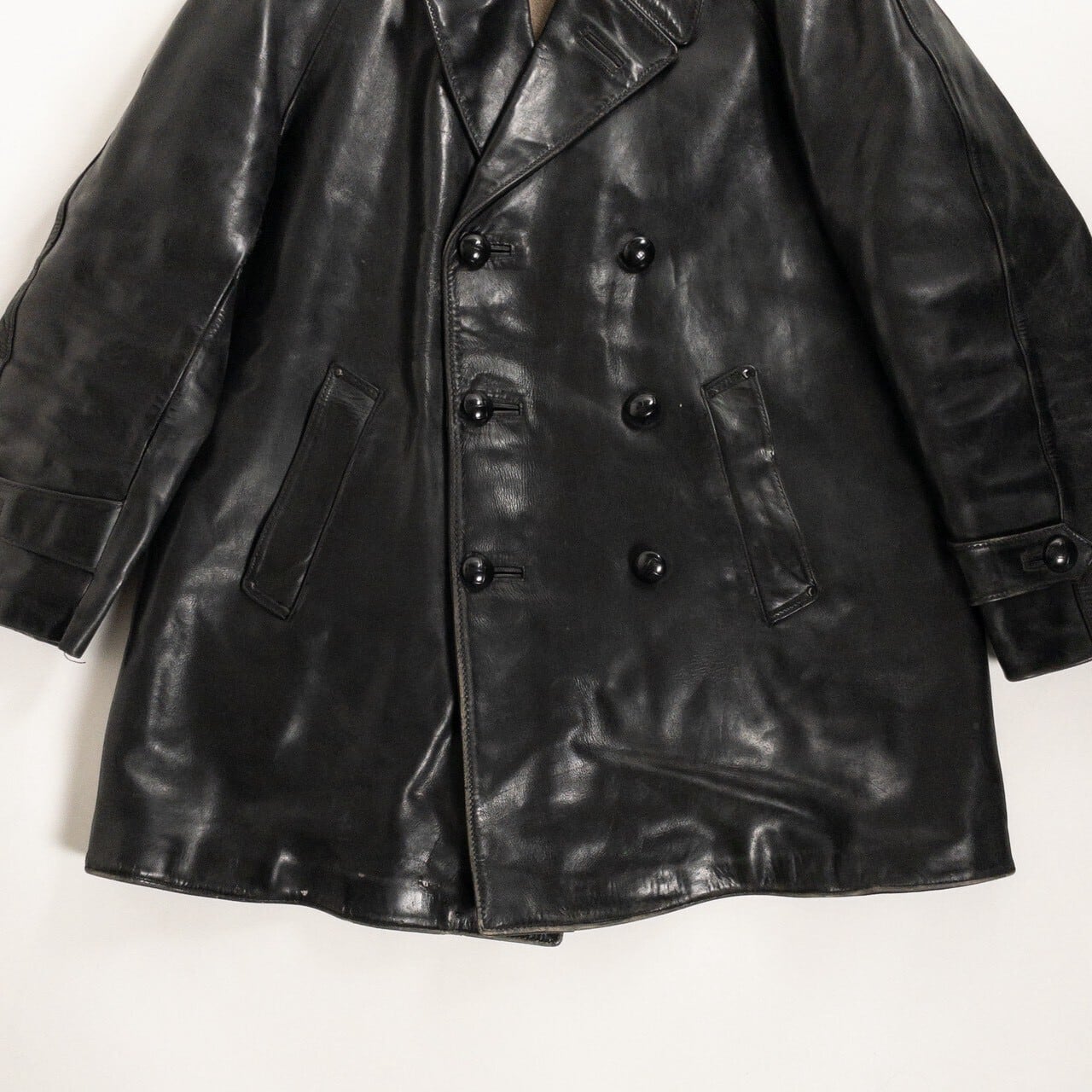 1950-60s "LORO PICENO" Black Leather Double-Breasted Jacket