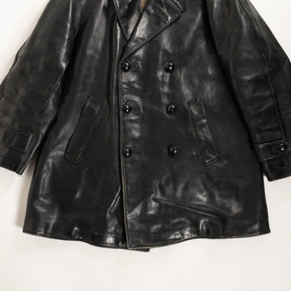 1950-60s "LORO PICENO" Black Leather Double-Breasted Jacket