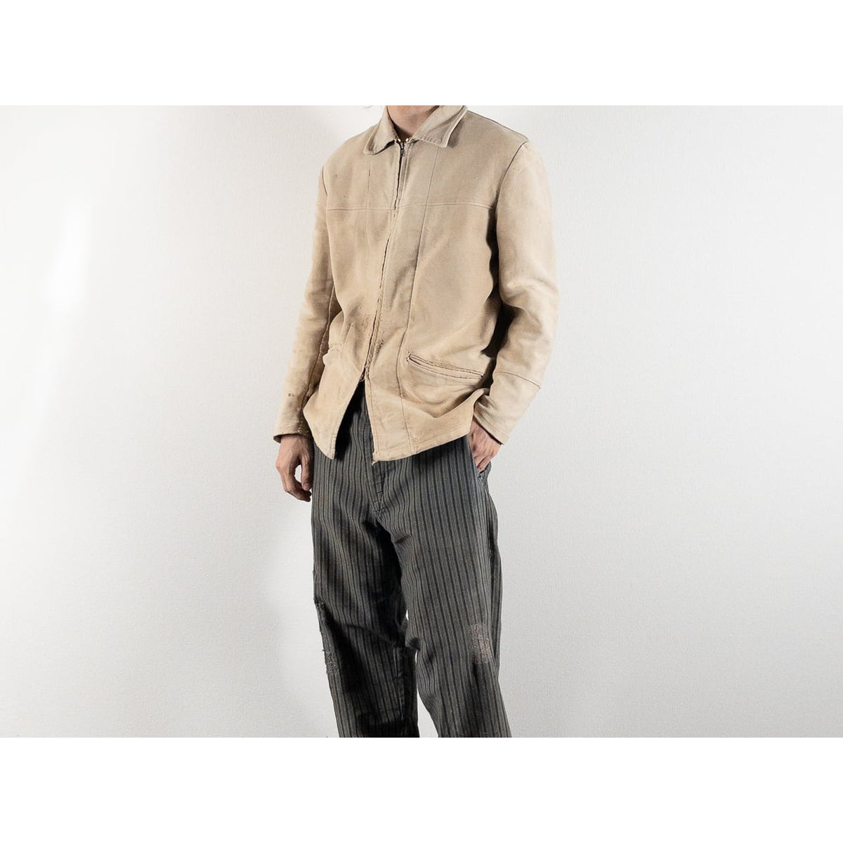 1950s "DOLMEN" French Brown Moleskin Cyclist Work Jacket