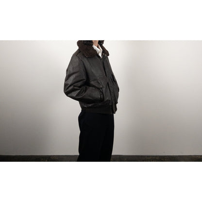 1970-80s "Made in USA" Brown Leather Boa Jacket
