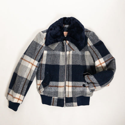 1970s "Italian Vintage" Navy Wool Check Sport Jacket, Dead Stock