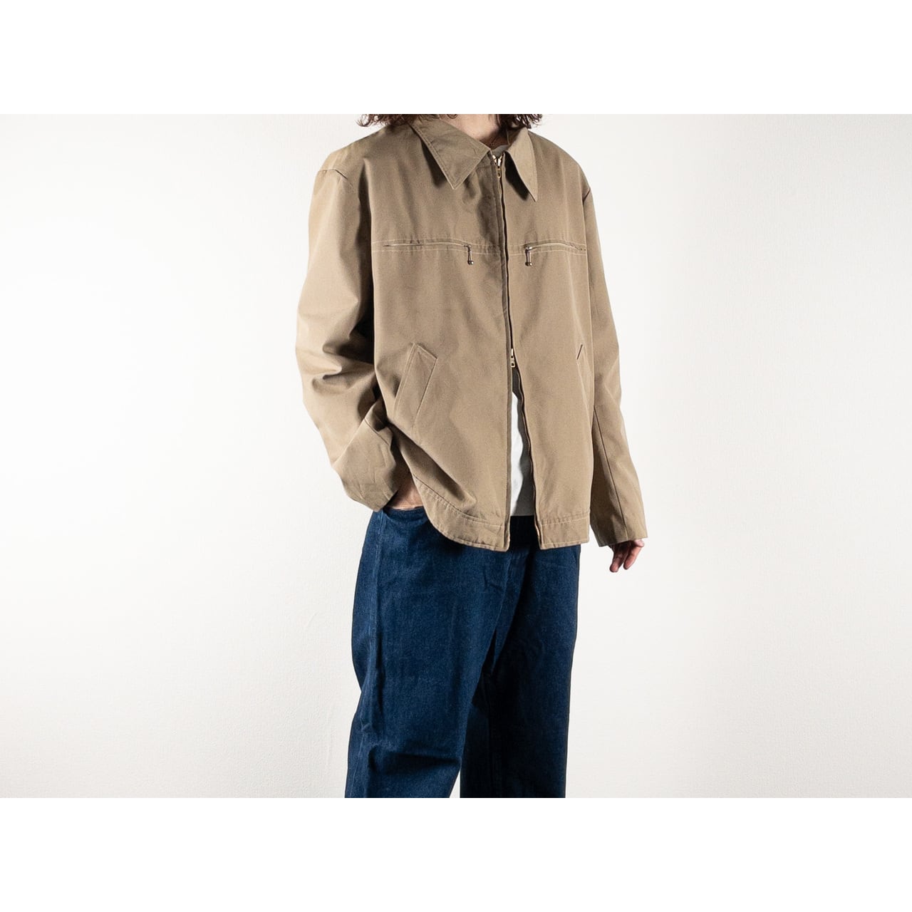 1960s "French Vintage" Beige Cotton Full Zip Work Jacket
