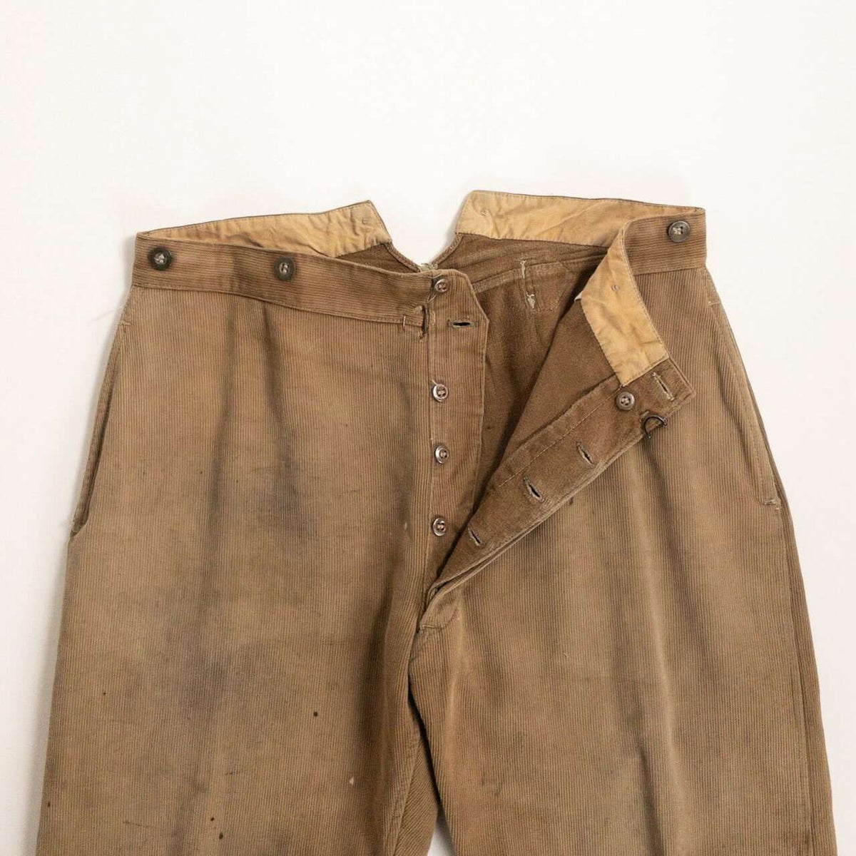 1930-40s "French Vintage" Light Brown Cotton Pique Work Trousers