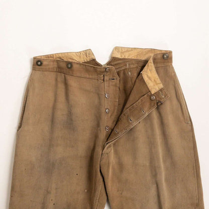1930-40s "French Vintage" Light Brown Cotton Pique Work Trousers