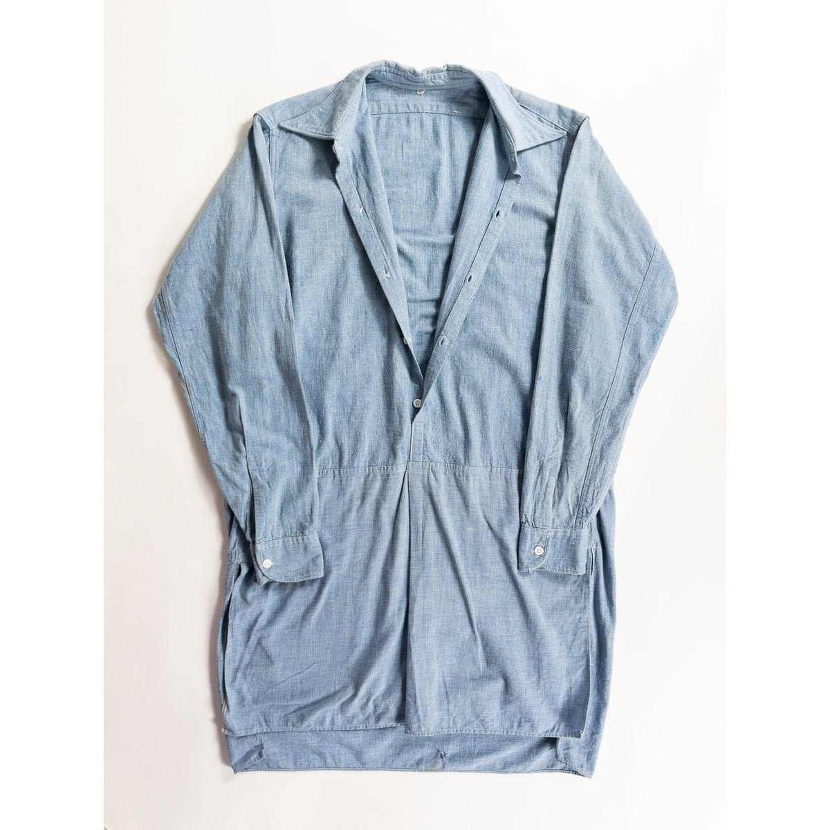 1930s-40s "French Vintage" Cotton Blue Chambray Grandpa Work Shirt