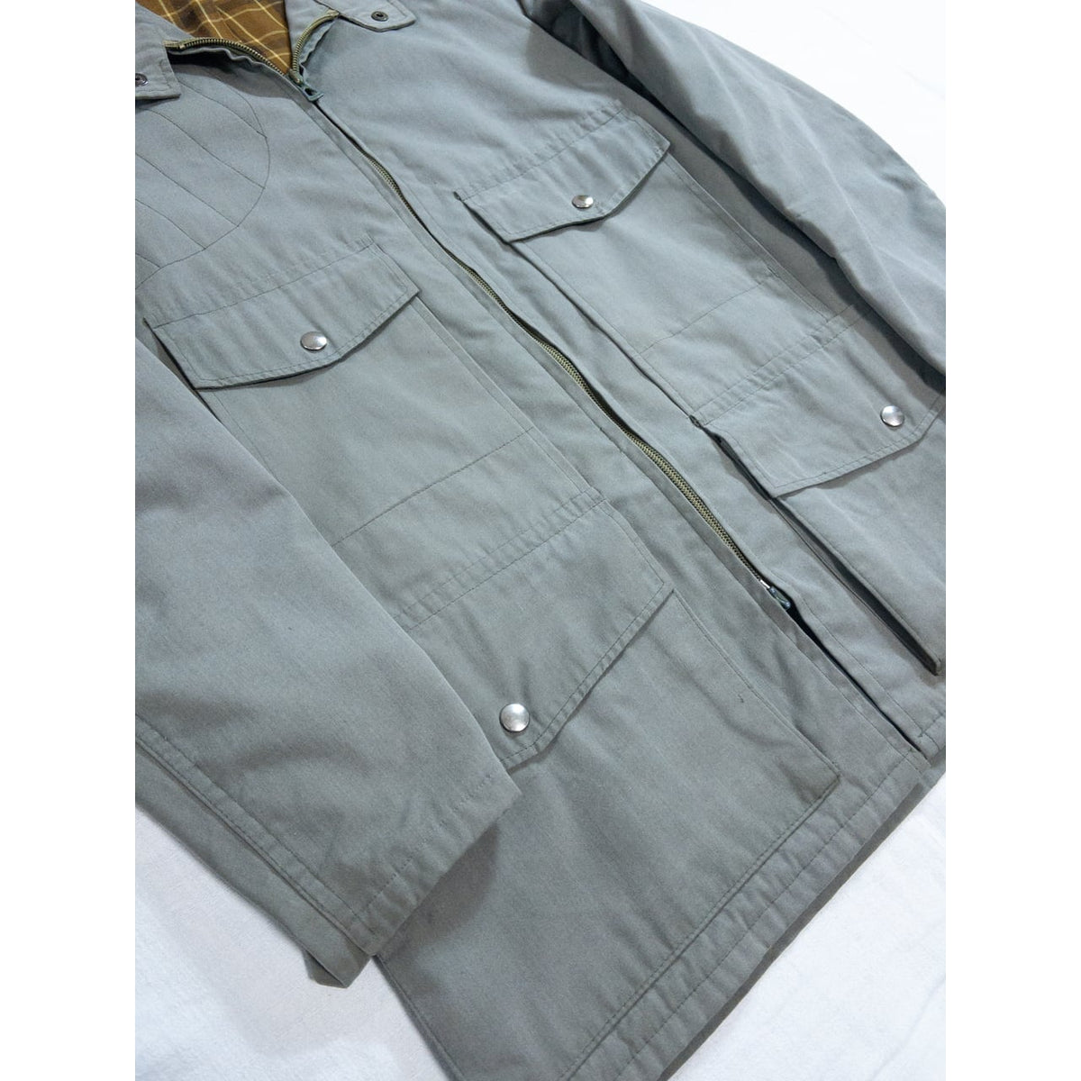 1970s "French Vintage" Khaki Cotton 4Pockets Full Zip Hunting Jacket