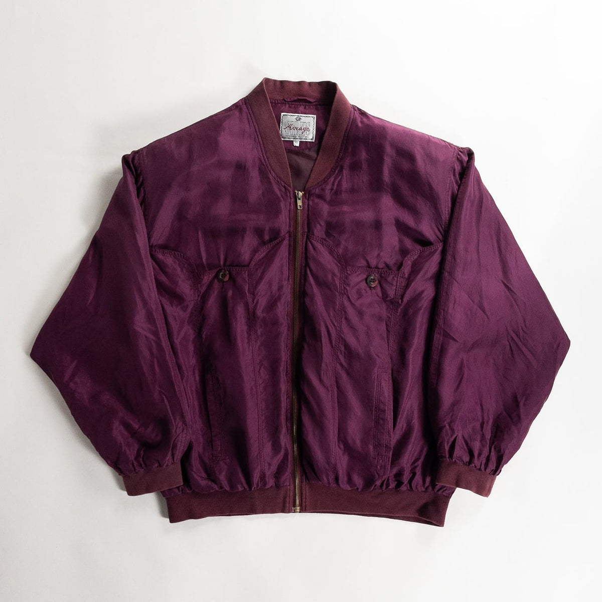 1980s "SILKS" Burgundy & Pink Silk Bomber Jacket