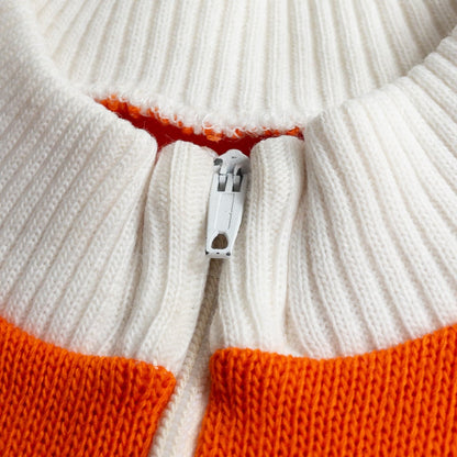 1960-70s "57eme R.I.Camp de Souge" Orenge Cotton Knit Half Zip-Up Sport Tee Shirt