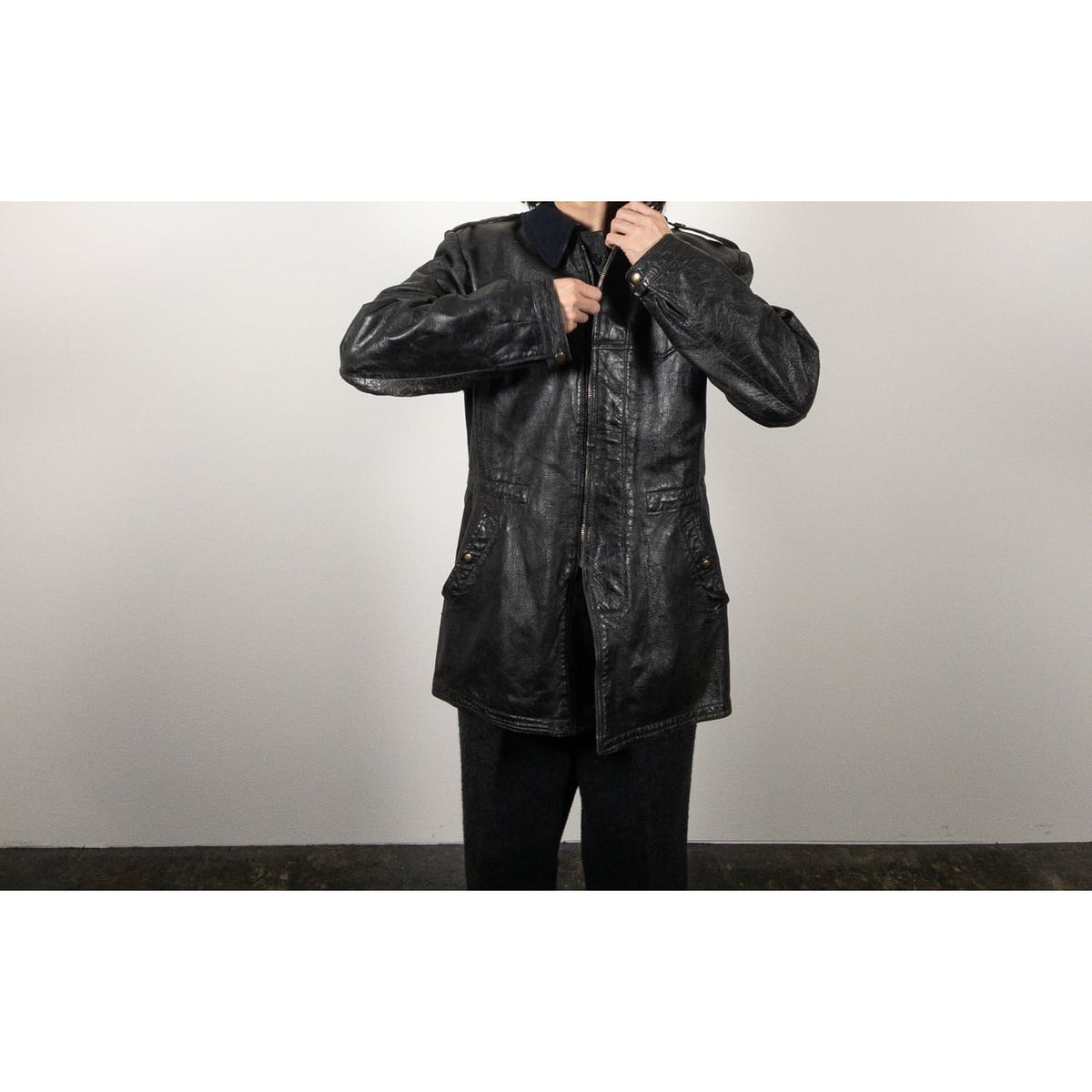 1940-50s "Swedish Millitary" Black Goatskin Leather Jacket