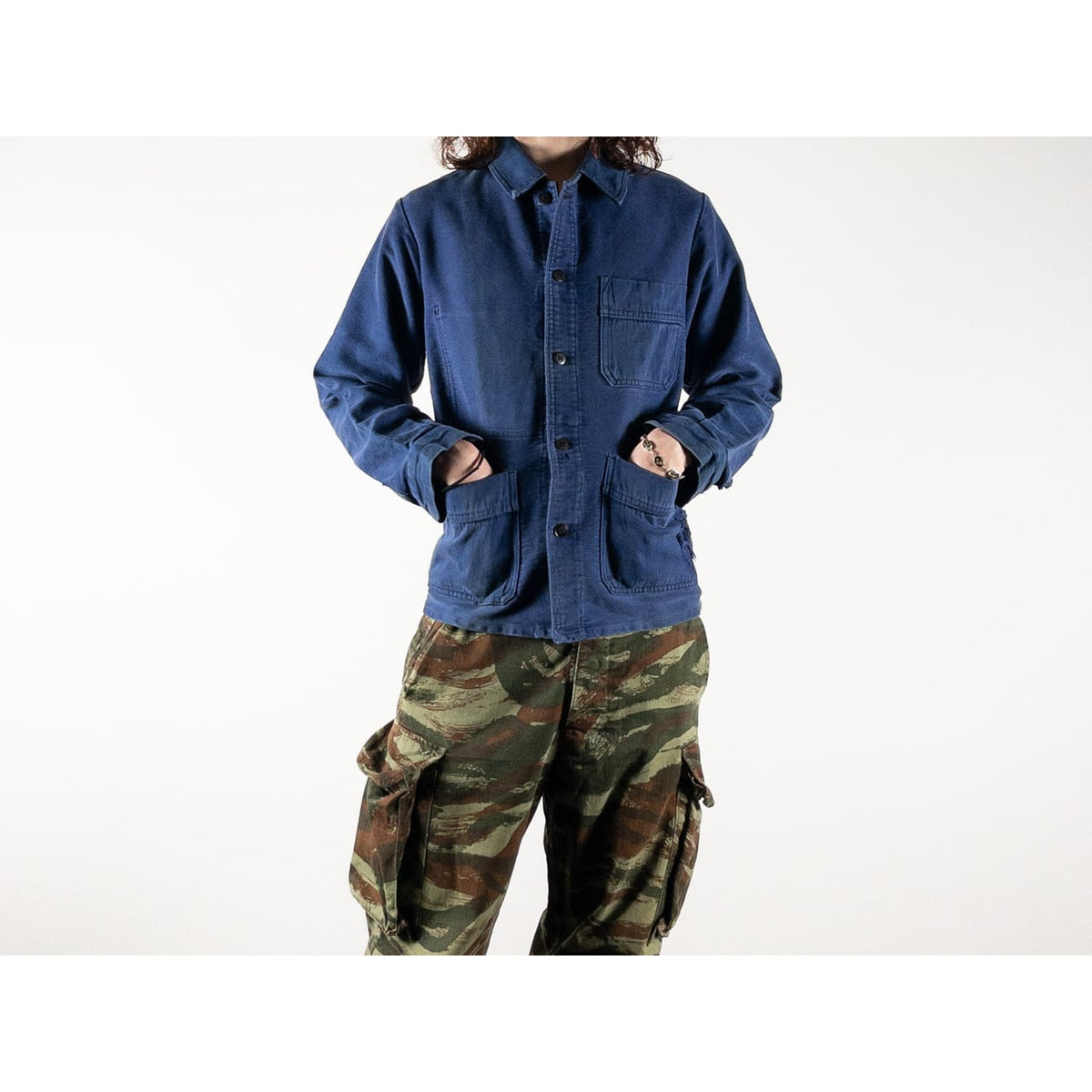1960s "French Vintage" Faded Blue Moleskin Work Jacket