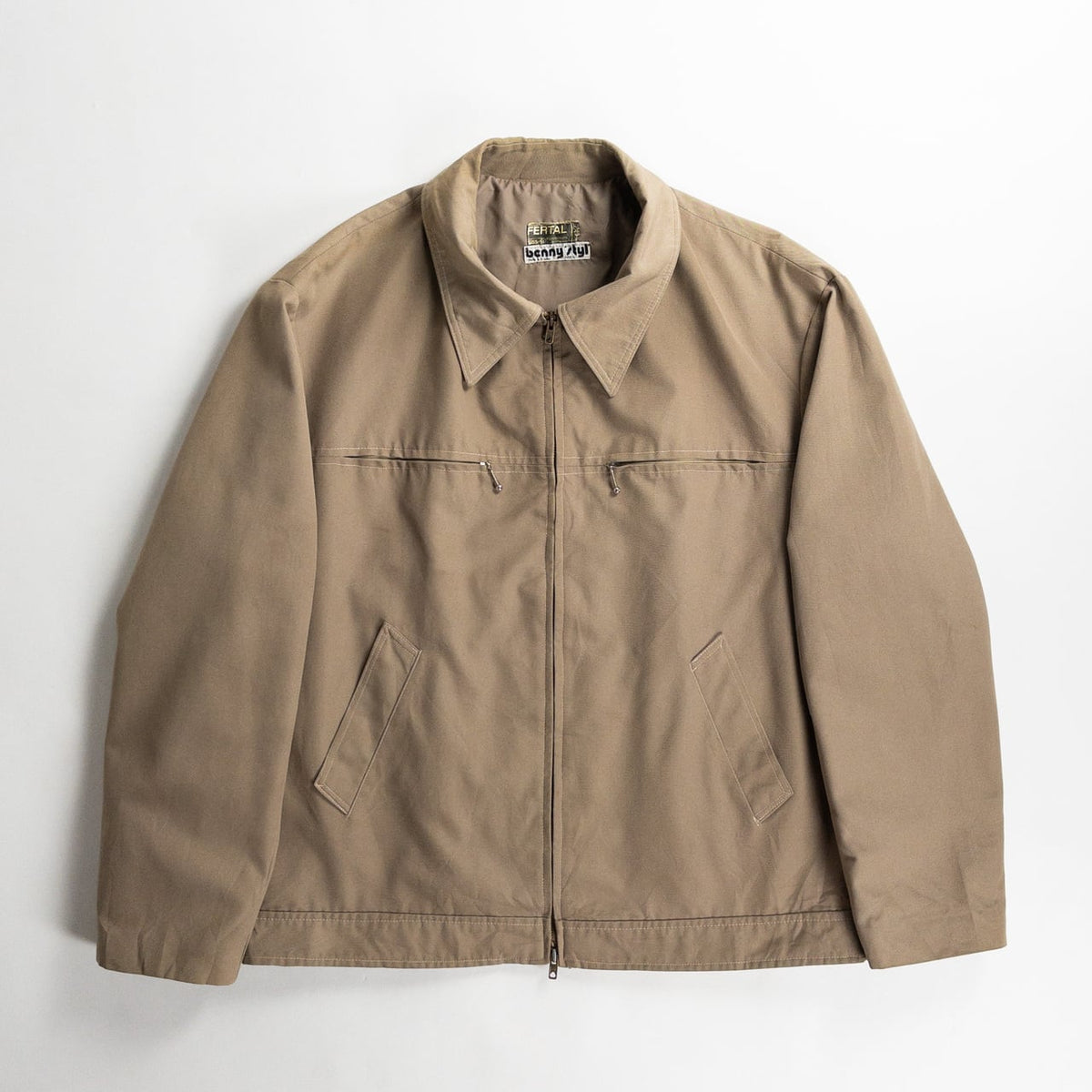 1960s "French Vintage" Beige Cotton Full Zip Work Jacket
