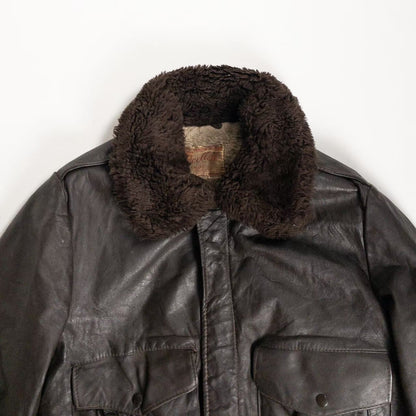 1970-80s "Made in USA" Brown Leather Boa Jacket