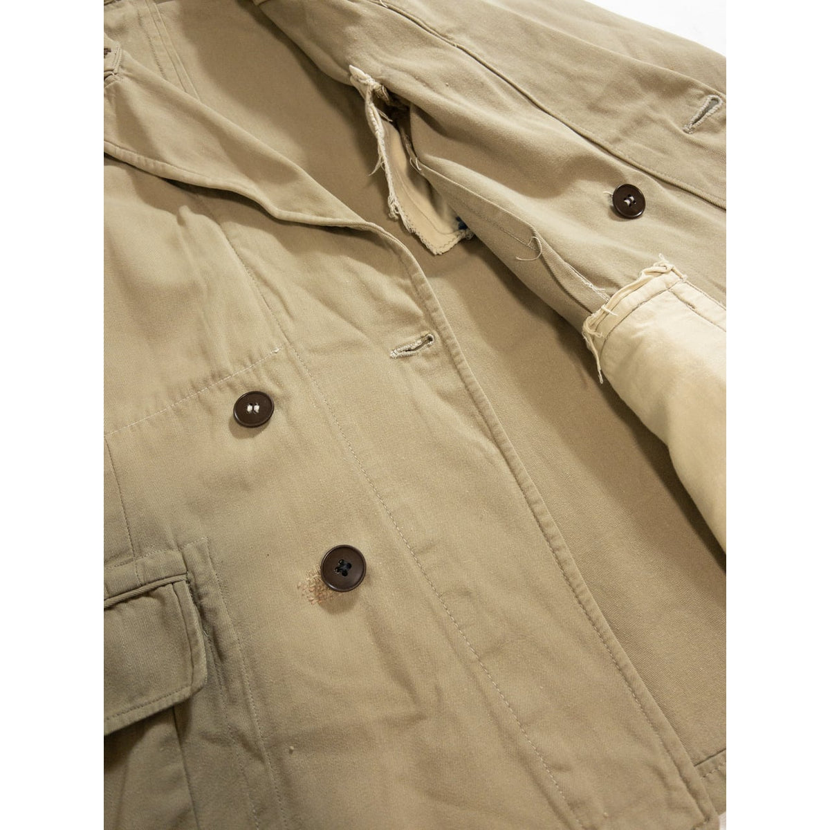 1940s-50s "French Vintage" "EGF" Beige Cotton Double Breasted Work Jacket