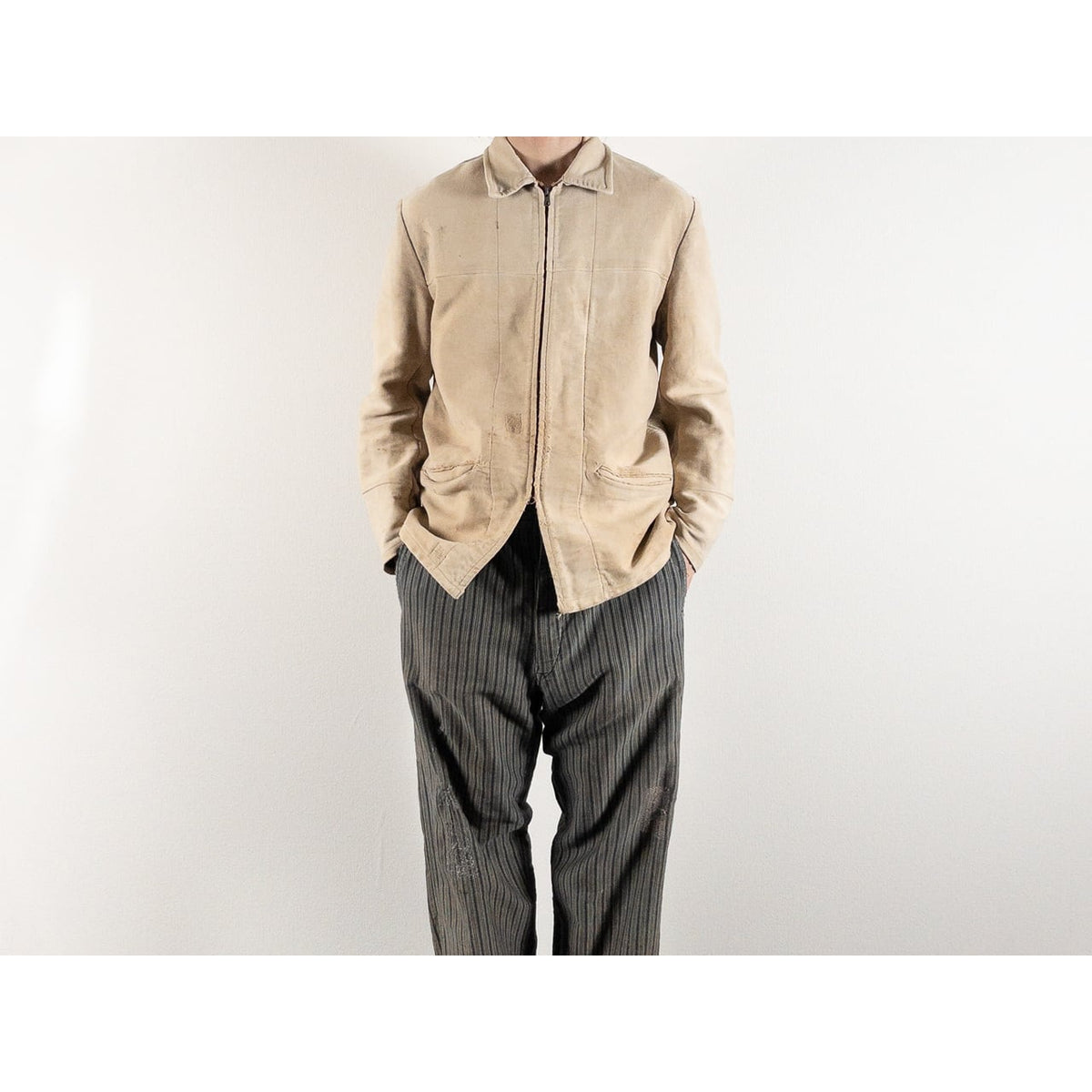 1950s "DOLMEN" French Brown Moleskin Cyclist Work Jacket