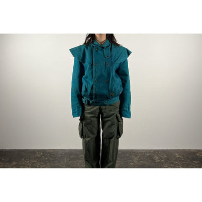 1990s "Made in Italy" Turquoise Blue Double Breasted Hunting Jacket