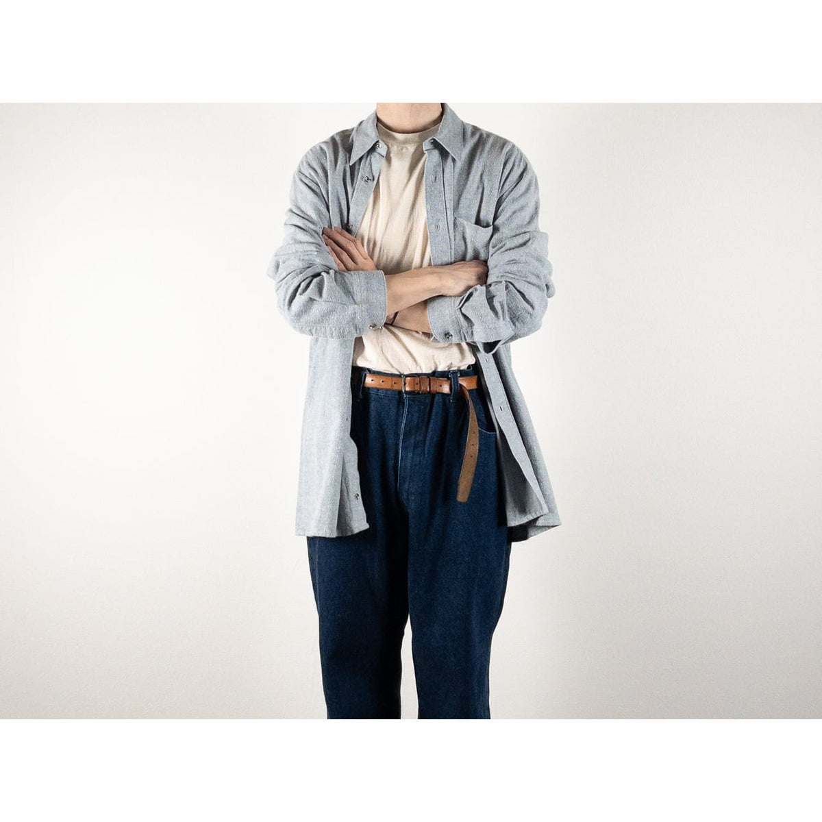1990s "Dutch Vintage" Gray Cotton Herringbone Twill Long Sleeve Shirt