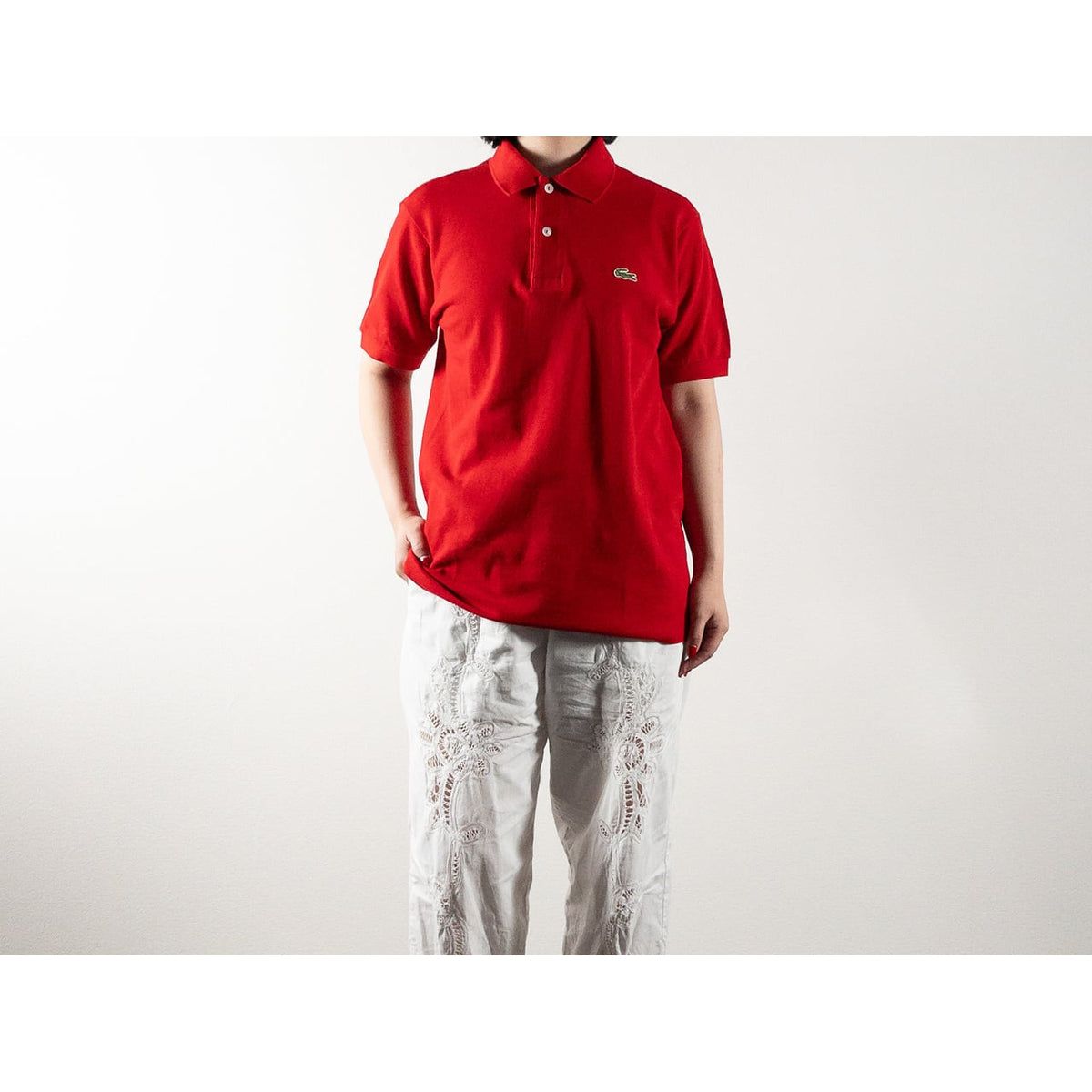 1980s "French LACOSTE" Red Cotton S/S Polo Shirt, Size 3