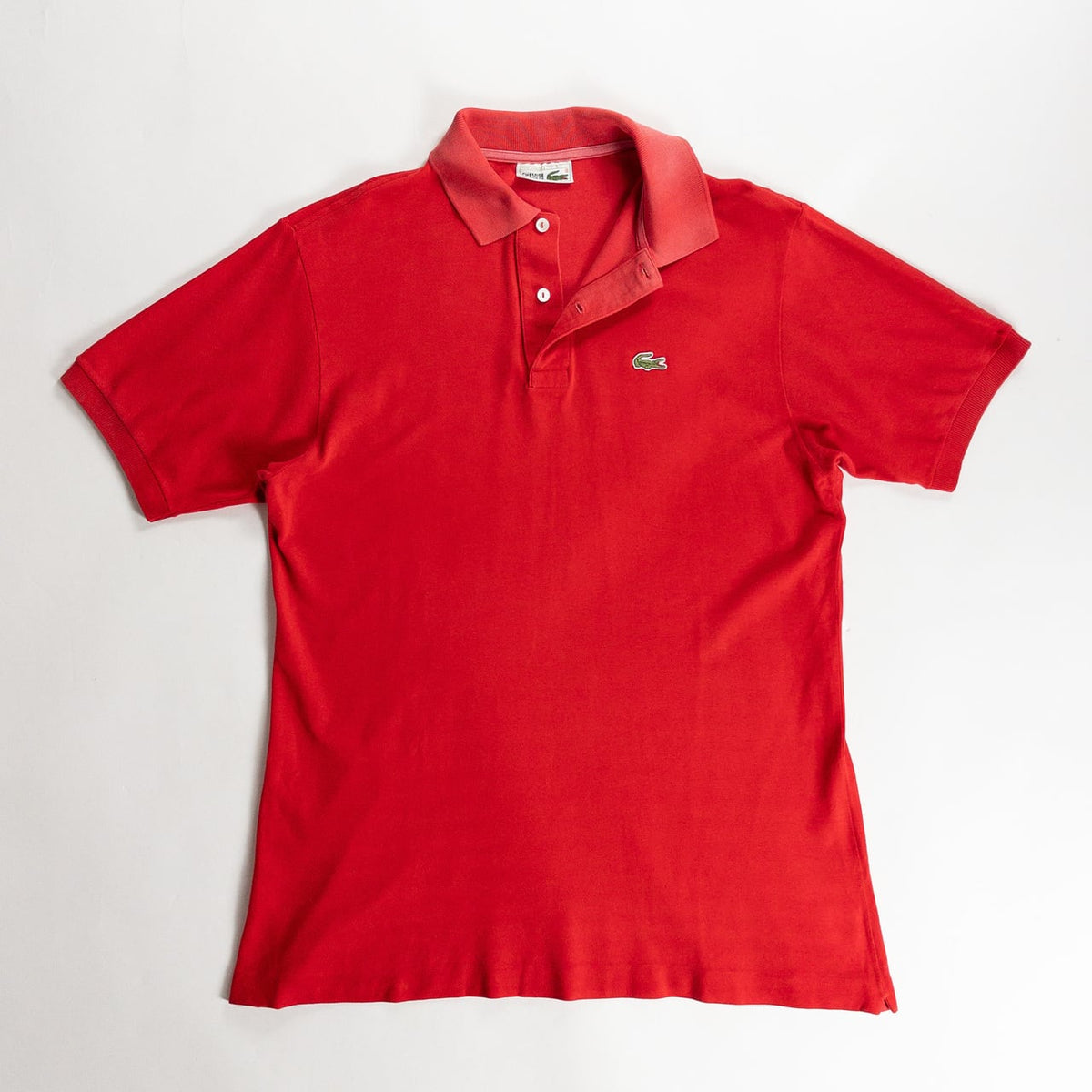 1980s "French LACOSTE" Red Cotton S/S Polo Shirt, Size 5