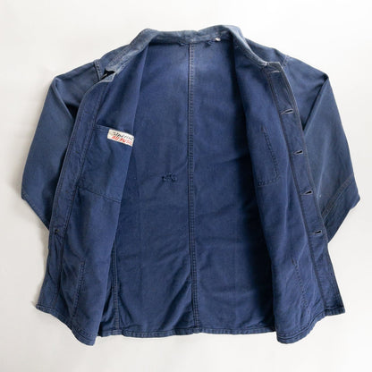 1950s "AU FUSIL" French Faded Blue Cotton Twill Work Jacket