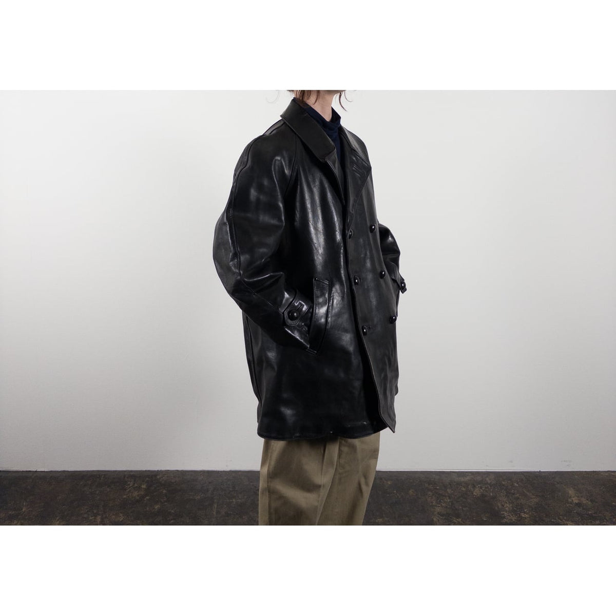 1950-60s "LORO PICENO" Black Leather Double-Breasted Jacket