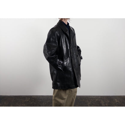 1950-60s "LORO PICENO" Black Leather Double-Breasted Jacket