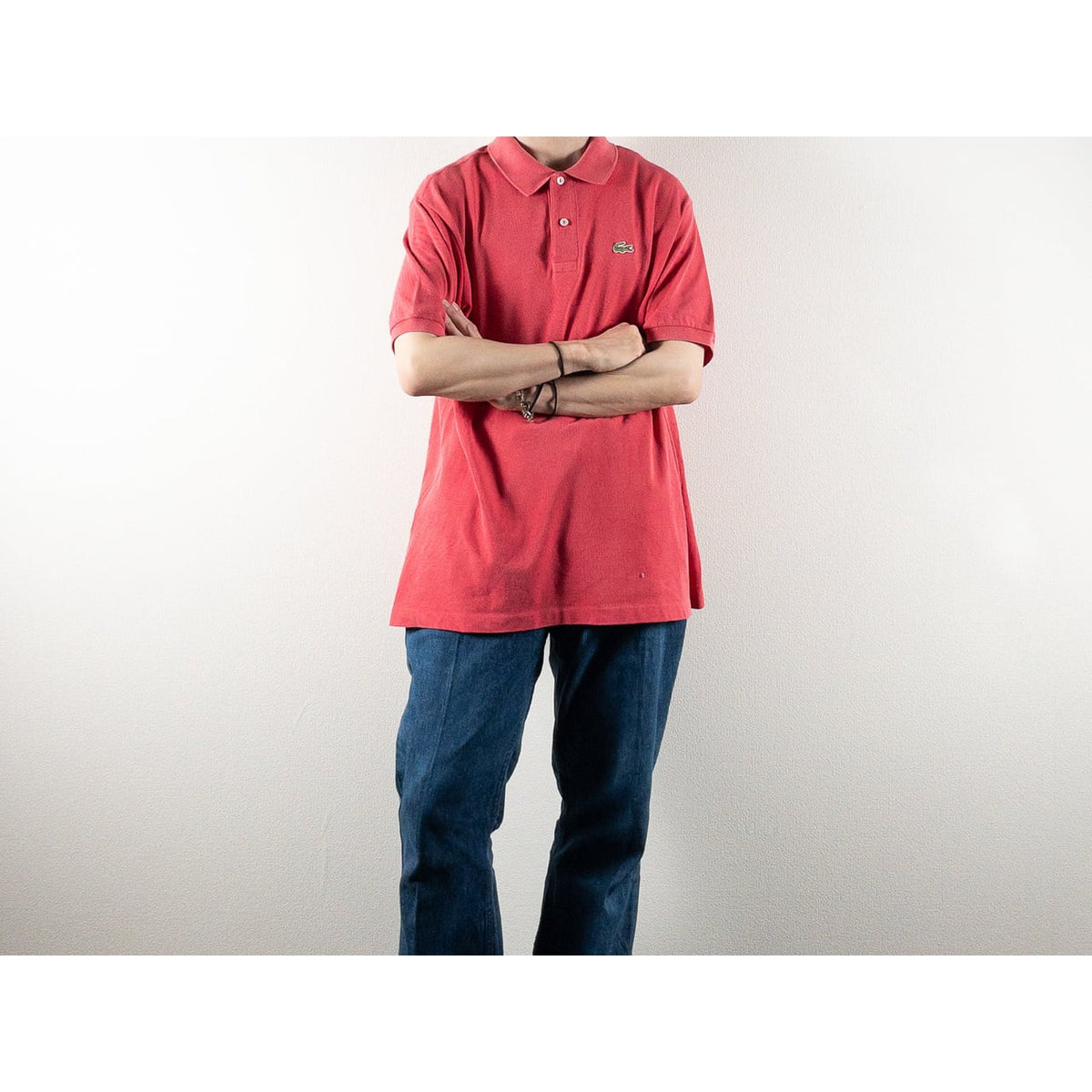 1980s "French LACOSTE" Red Cotton S/S Polo Shirt, Size 7