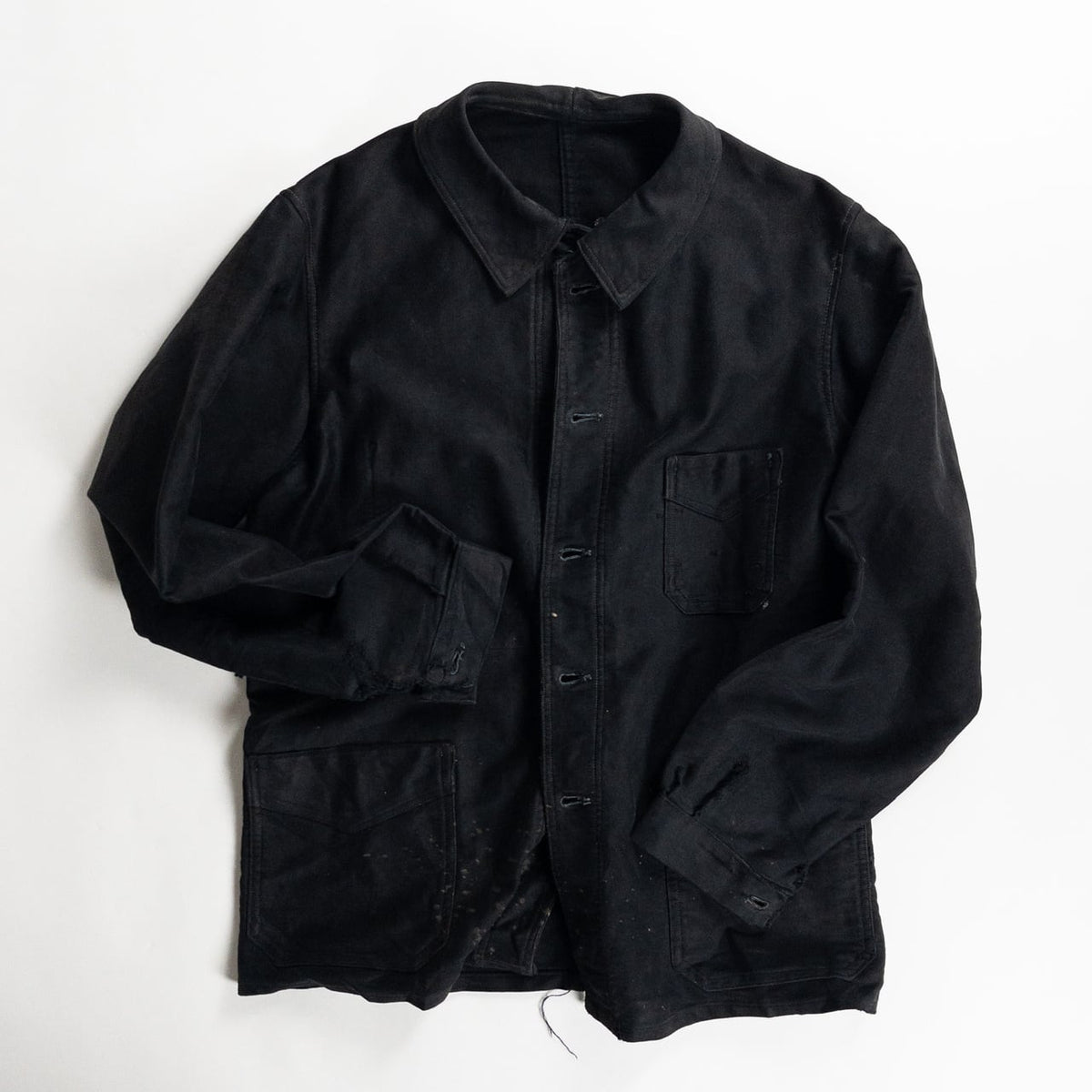 1940s "COMBET" French Black Moleskin Work Jacket with V Pockets