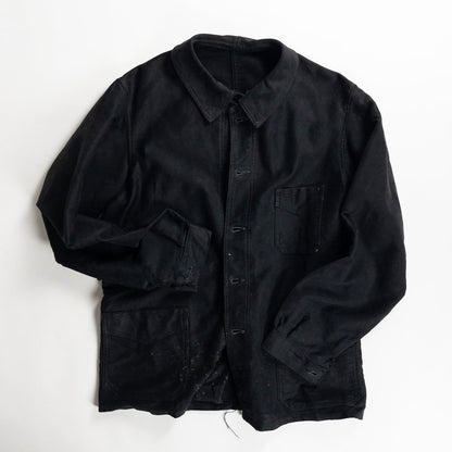 1940s "COMBET" French Black Moleskin Work Jacket with V Pockets