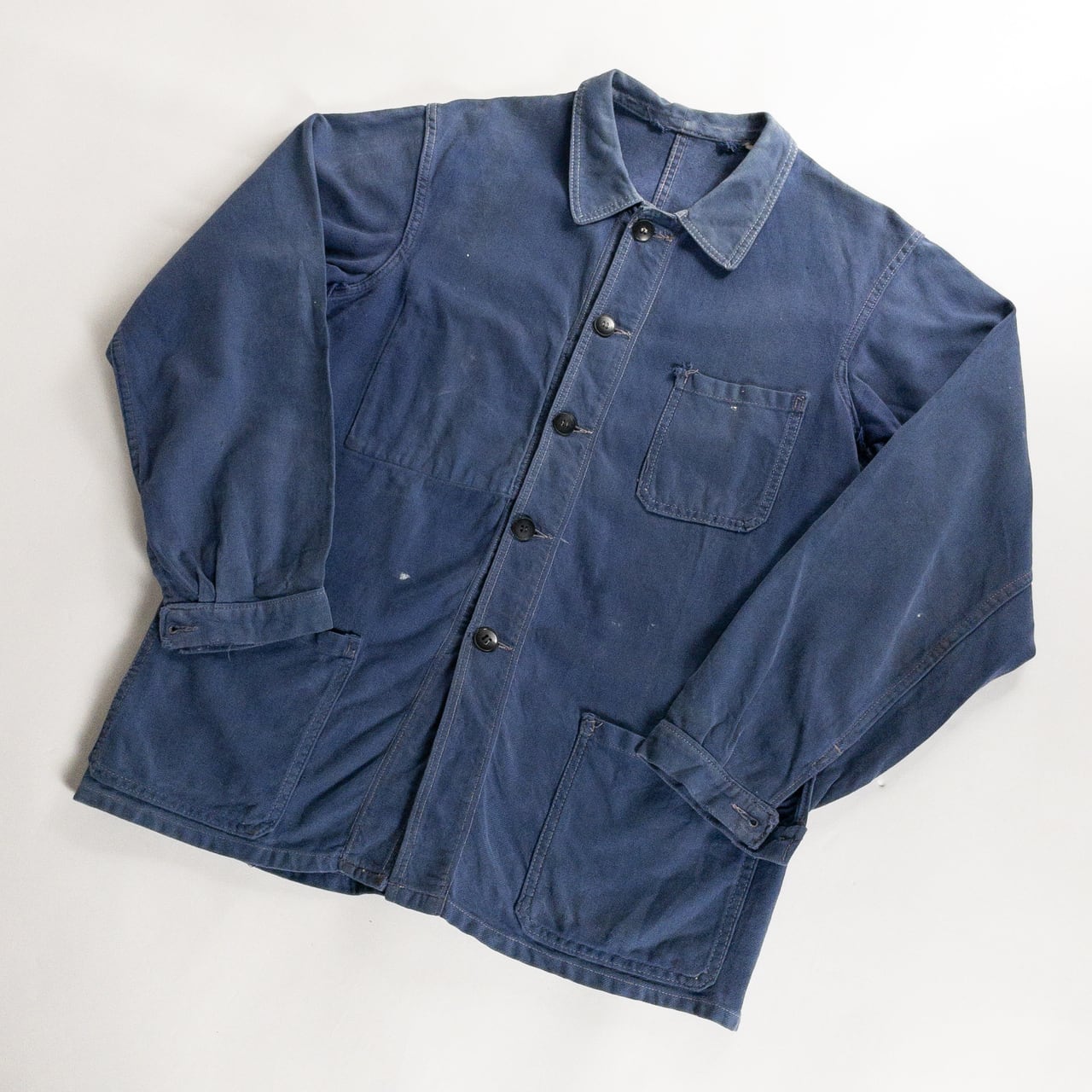 1950s "AU FUSIL" French Faded Blue Cotton Twill Work Jacket