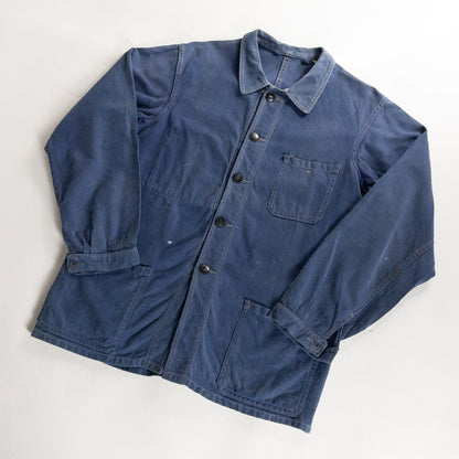 1950s "AU FUSIL" French Faded Blue Cotton Twill Work Jacket