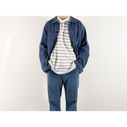 1950s "AU FUSIL" French Faded Blue Cotton Twill Work Jacket