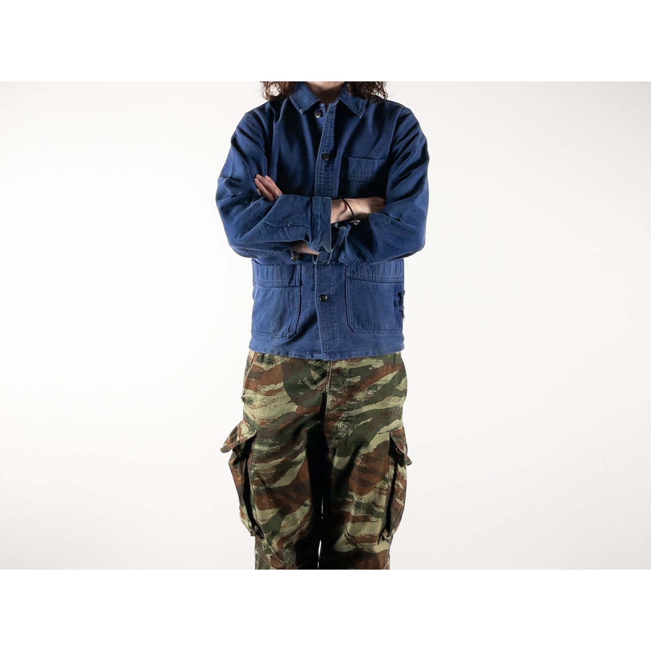 1960s "French Vintage" Faded Blue Moleskin Work Jacket