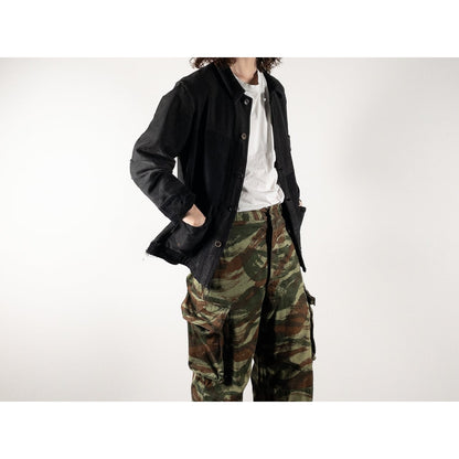 1930s "Le Mont Rouge" Faded Patchwork Black Moleskin Work Jacket with V Pockets
