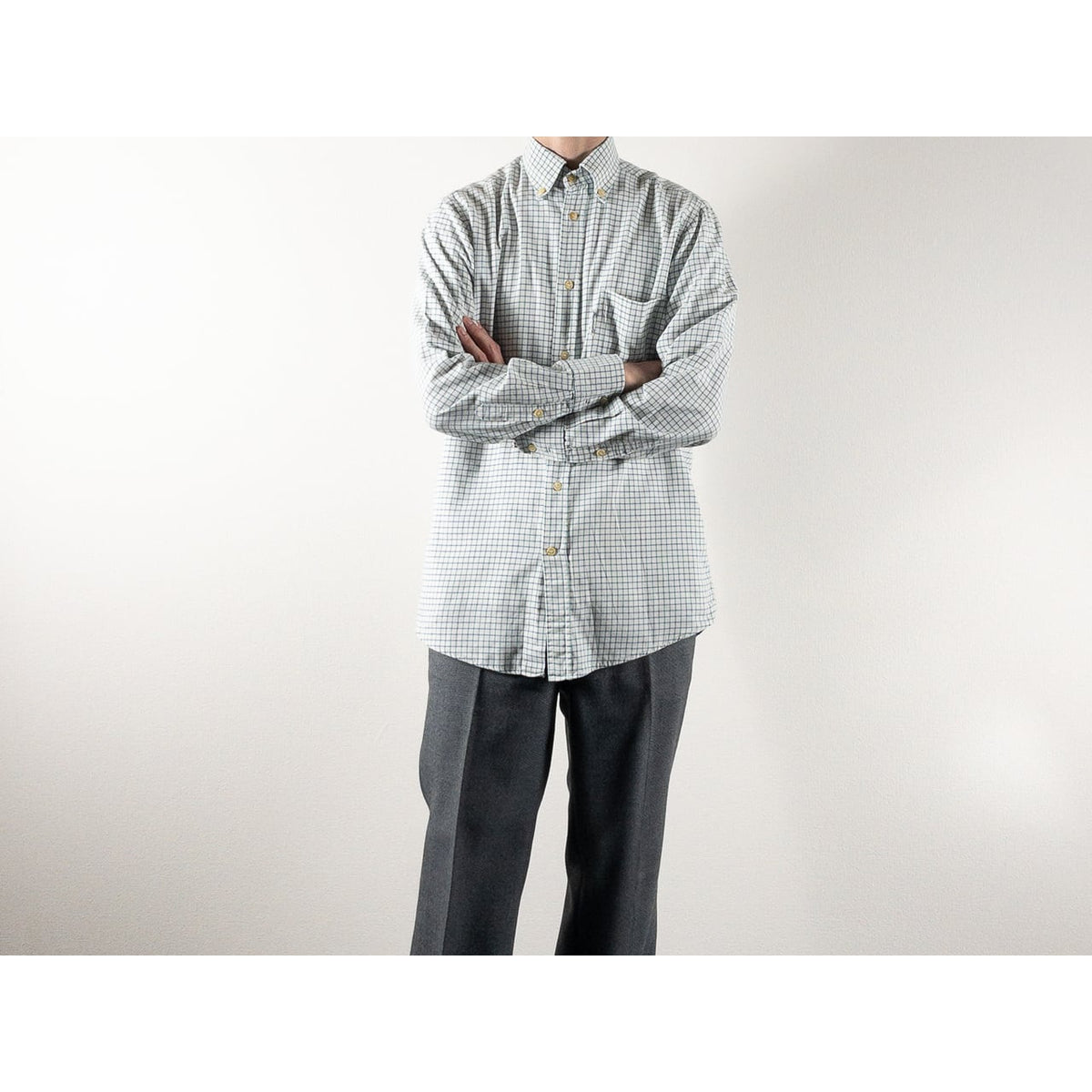 1970-80s "Fasonnable" Green × Blue Check Button Down L/S Shirt