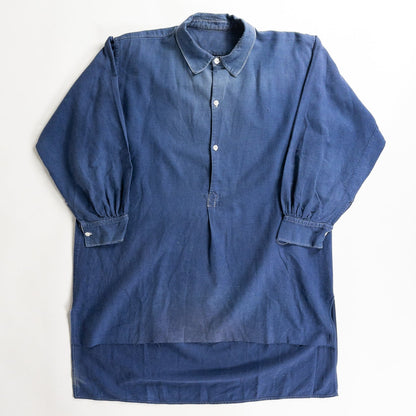 1940s "French Vintage" Faded Blue Cotton Twill Grandpa Work Shirt