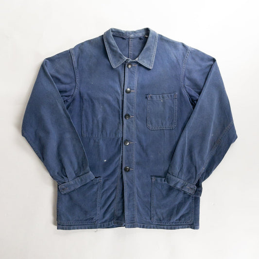 1950s "AU FUSIL" French Faded Blue Cotton Twill Work Jacket