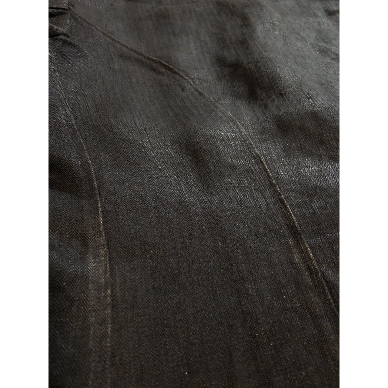 1900s Special "French Antique" Black Herringbone Linen Fireman Jacket, Big Size