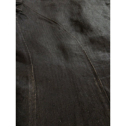 1900s Special "French Antique" Black Herringbone Linen Fireman Jacket, Big Size