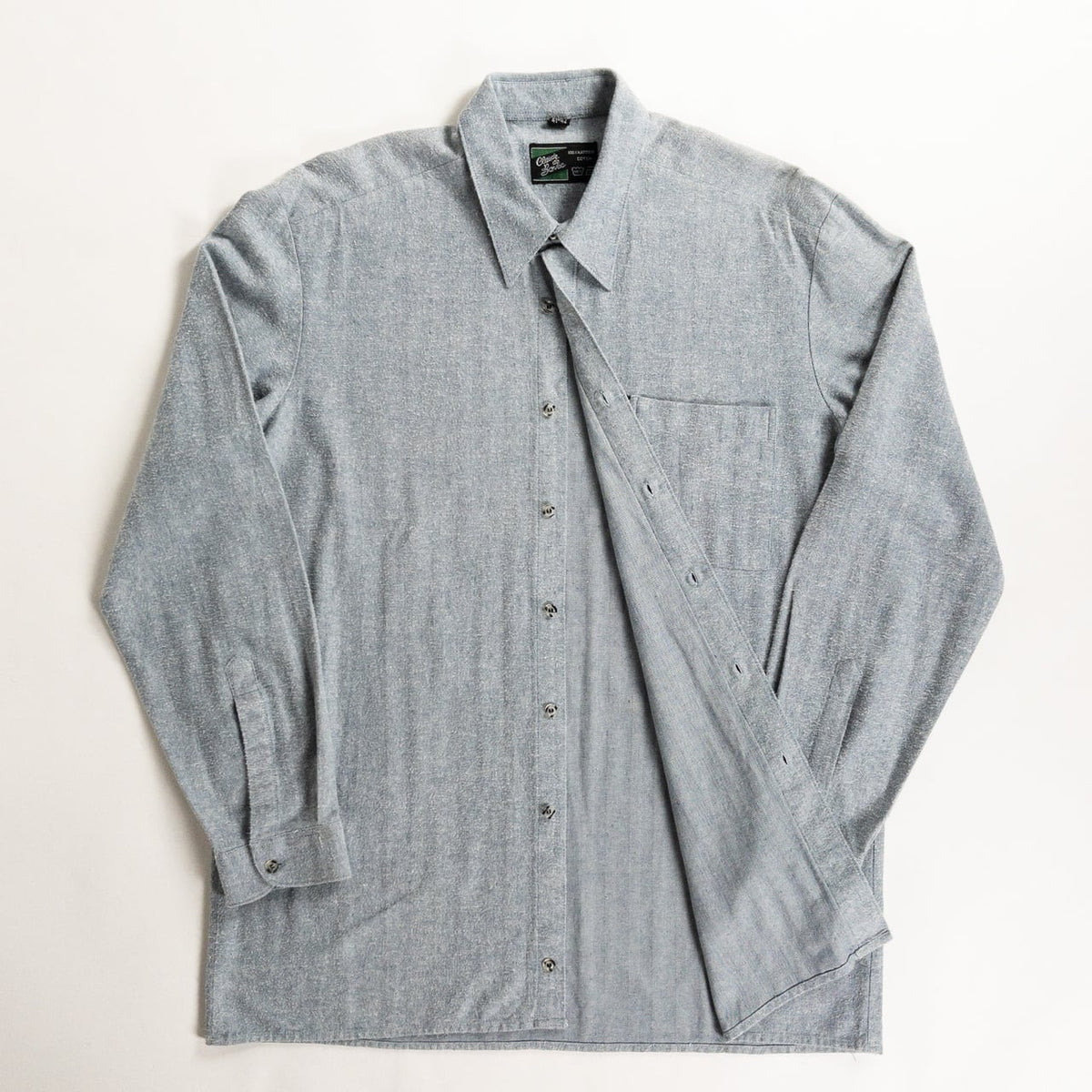 1990s "Dutch Vintage" Gray Cotton Herringbone Twill Long Sleeve Shirt