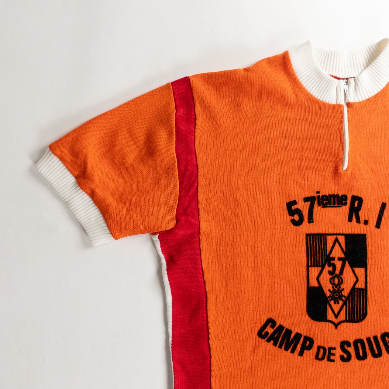 1960-70s "57eme R.I.Camp de Souge" Orenge Cotton Knit Half Zip-Up Sport Tee Shirt