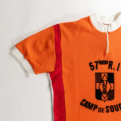 1960-70s "57eme R.I.Camp de Souge" Orenge Cotton Knit Half Zip-Up Sport Tee Shirt