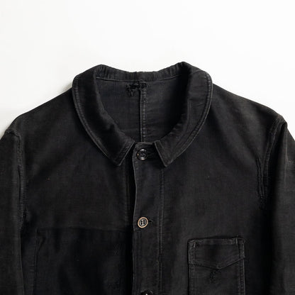 1930s "Le Mont Rouge" Faded Patchwork Black Moleskin Work Jacket with V Pockets