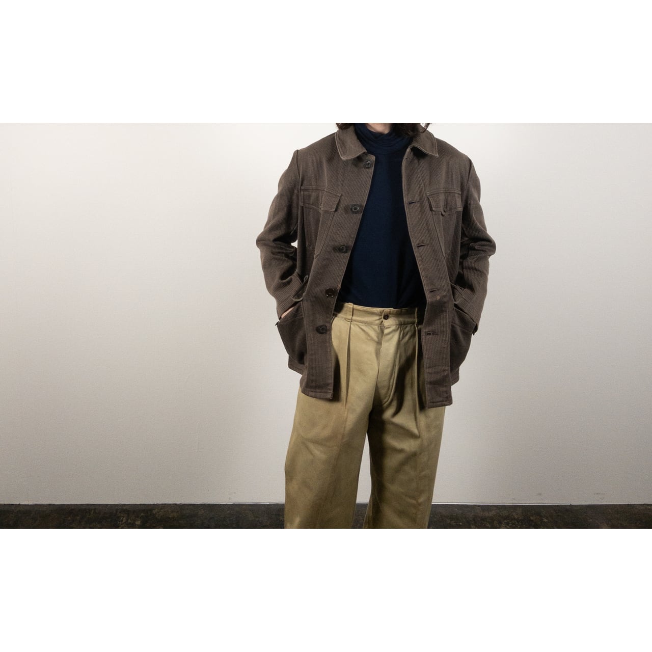 1950s "French Vintage" Brown Cotton Pique Hunting Jacket
