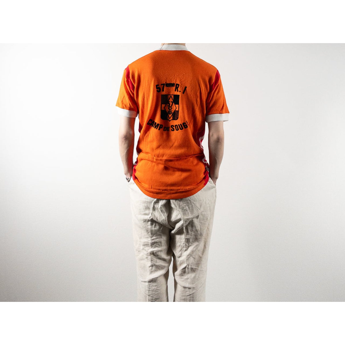 1960-70s "57eme R.I.Camp de Souge" Orenge Cotton Knit Half Zip-Up Sport Tee Shirt