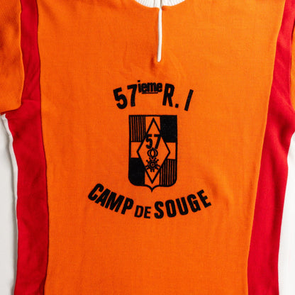 1960-70s "57eme R.I.Camp de Souge" Orenge Cotton Knit Half Zip-Up Sport Tee Shirt