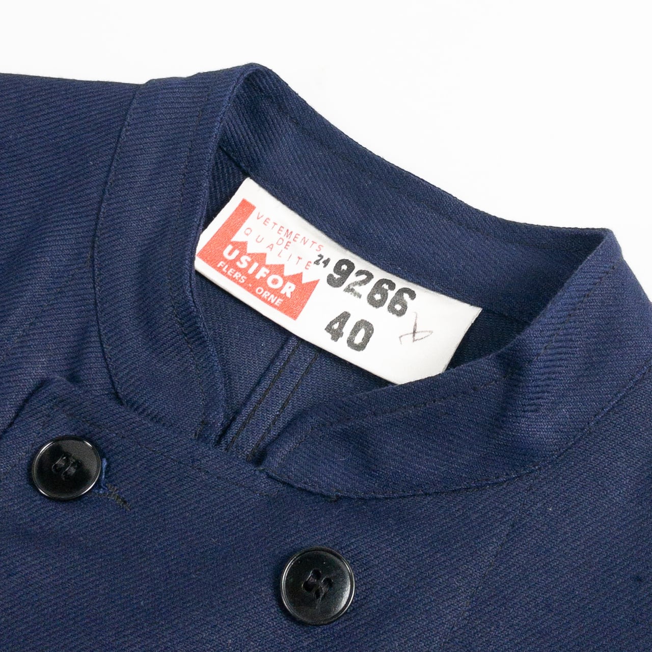 1960s "French Vintage" Blue Cotton Twill Mechanic Double Breasted Work Jacket, Dead Stock