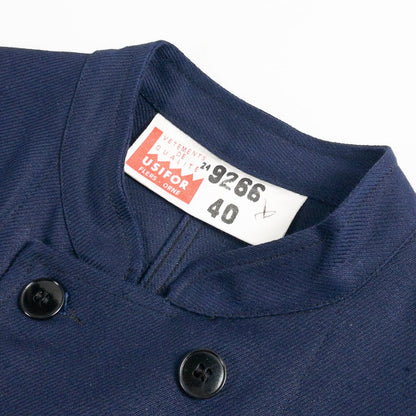 1960s "French Vintage" Blue Cotton Twill Mechanic Double Breasted Work Jacket, Dead Stock