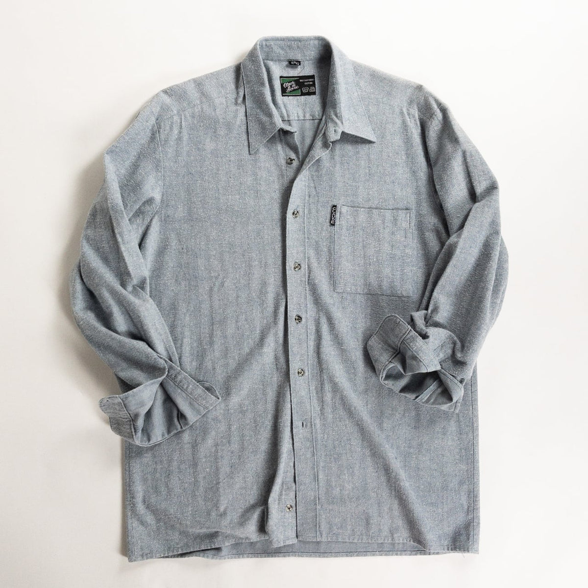 1990s "Dutch Vintage" Gray Cotton Herringbone Twill Long Sleeve Shirt