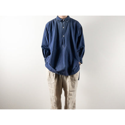 1940s "French Vintage" Faded Blue Cotton Twill Grandpa Work Shirt